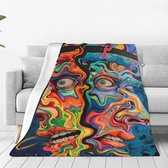 Rateoe Psychedelic Faces Colorful Print Fuzzy Fleece Throw Blanket Extra Large,Super Soft,Fluffy and Warm Blankets for Couch,Bed,All Season Use (50"x40")