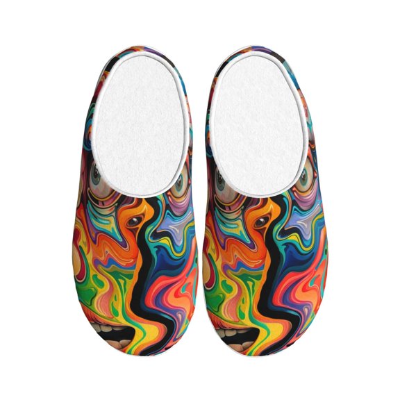 Rateoe Psychedelic Faces Colorful Print Women's Men's Cotton Knit Slippers Lightweight Memory Foam Indoor House Shoes with Anti-Skid Sole-39/40