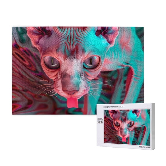 Rateoe Psychedelic Hairless Cat Pattern Wooden Picture Puzzle ,1000 Piece Jigsaw Puzzle ,Family Fun Puzzle, Home Dcor Puzzle, Gift Puzzle(Horizontal style)