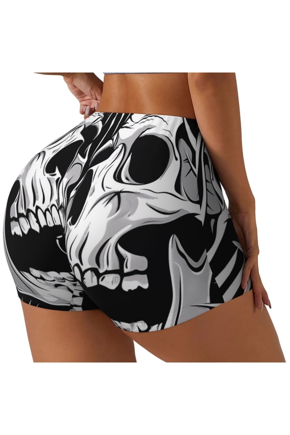Psychedelic Skull Illusion Art Printed Power Workout Shorts for Women Tummy Control Squat Proof Ribbed Thick Seamless Scrunch Active Short-XX-Large