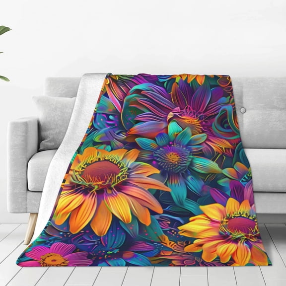 Rateoe Psychedelic Sunflowers Print Fuzzy Fleece Throw Blanket Extra Large,Super Soft,Fluffy and Warm Blankets for Couch,Bed,All Season Use (60"x50")