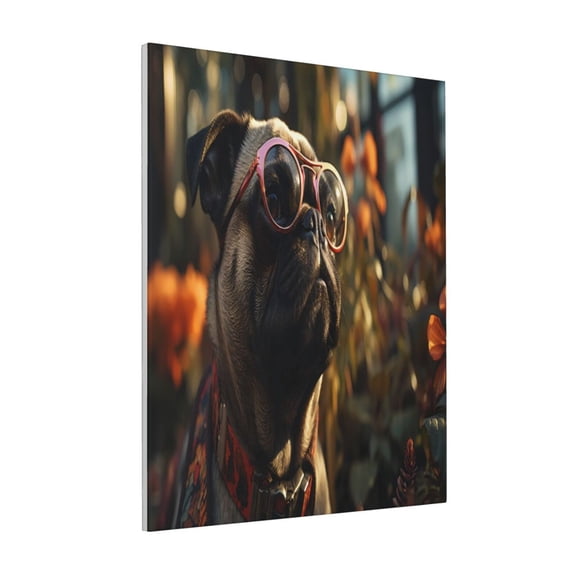 Rateoe Pug Wearing Sunglasses Flowers Pattern Decorative Picture – Unique Modern Wall Art, Ready-to-Hang Canvas Print for Home (Vertical)