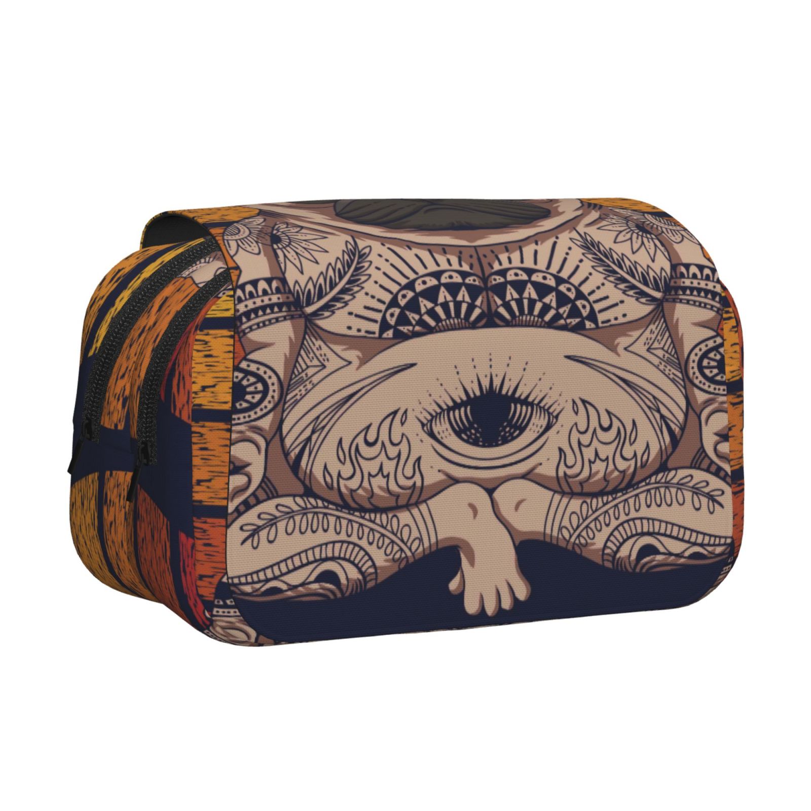 Rateoe Pug dog Yoga Pattern Double Clamshell Pen Case, Storage Organizer with Two Zipper Compartments– Holds Up to 50 Pencils & Pens