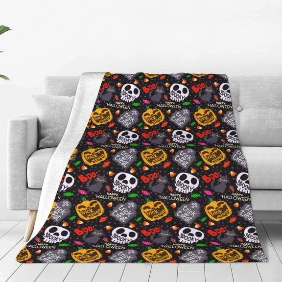 Rateoe Pumpkin And Flying Bat Print Fuzzy Fleece Throw Blanket Extra Large,Super Soft,Fluffy and Warm Blankets for Couch,Bed,All Season Use (60"x50")