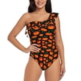 thumbnail image 1 of Rateoe Pumpkin Fallen Leaves Pattern Women One Piece Swimsuits Tummy Control One Shoulder Bathing Suits Ruffle Swimwear-Large, 1 of 6