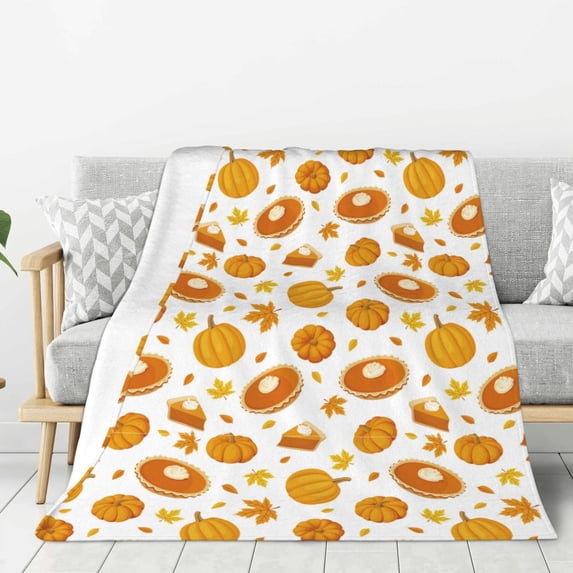 Rateoe Pumpkin Maple Leaves Pattern Flannel Throw Blanket, Ultra-soft Blanket for Bed, Couch, Car, Hypoallergenic Anti-pilling blanket-50"x40"(Vertical)