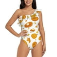 thumbnail image 1 of Rateoe Pumpkin Maple Leaves Pattern Women One Piece Swimsuits Tummy Control One Shoulder Bathing Suits Ruffle Swimwear-Large, 1 of 6