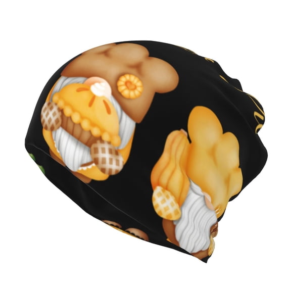 Rateoe Pumpkin Pie Gnome Cotton Slouchy Beanie Hat for Men/Women,Lightweight Oversize Large Thin Skull Cap Night Sleeping Cap