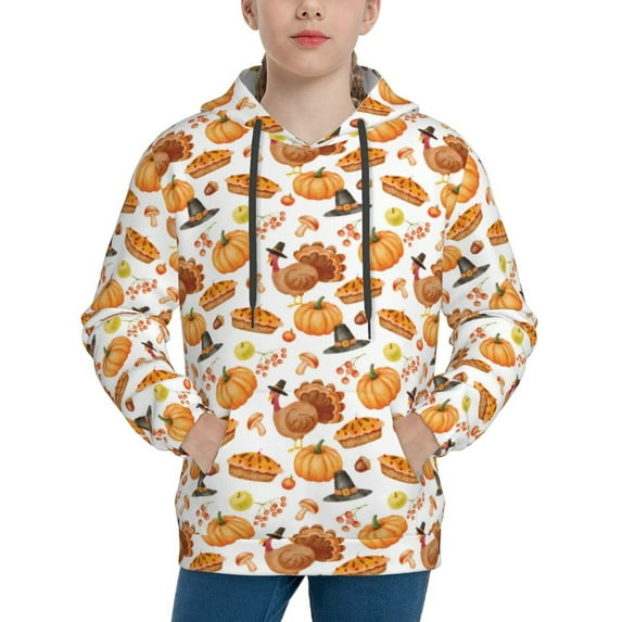 Rateoe Pumpkins Pattern Boys Hoodie, Youth Pullover Hooded Sweatshirt, Kangaroo Pocket Hoodie for Kids-Medium