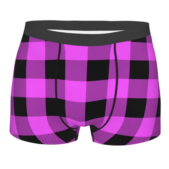 Rateoe Purple Black Buffalo Plaid Mens Boxer Briefs Poly Spandex Performance Boxer Briefs Underwear Hem Boxer Briefs - XX-Large