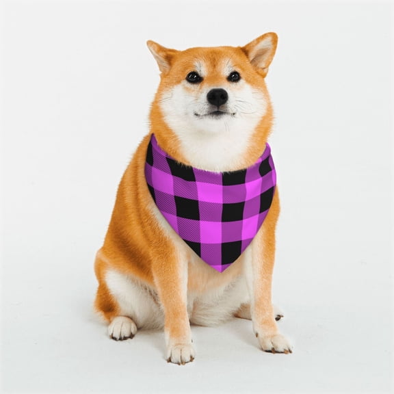 Rateoe Purple Black Buffalo Plaid Print Pet Scarf for Dogs and Cats – Stylish Reflective Design, Breathable & Durable Pet Bandana with Quick-Release Buckle-Small