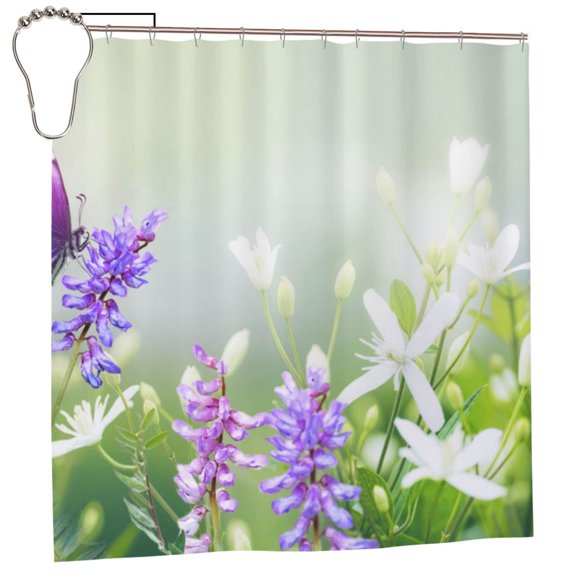 Rateoe Purple Butterfly On Wild Shower Curtain - Fancy Bathroom Shower Curtain Sets - Waterproof Shower Curtain with Hooks with 12 Plastic Hooks 72x72 Inches