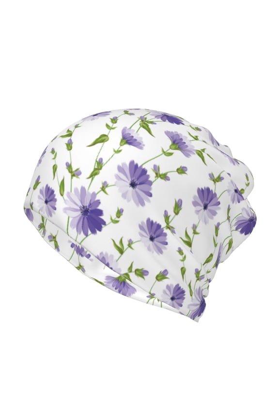 Purple Chicory Cotton Slouchy Beanie Hat for Men/Women,Lightweight Oversize Large Thin Skull Cap Night Sleeping Cap