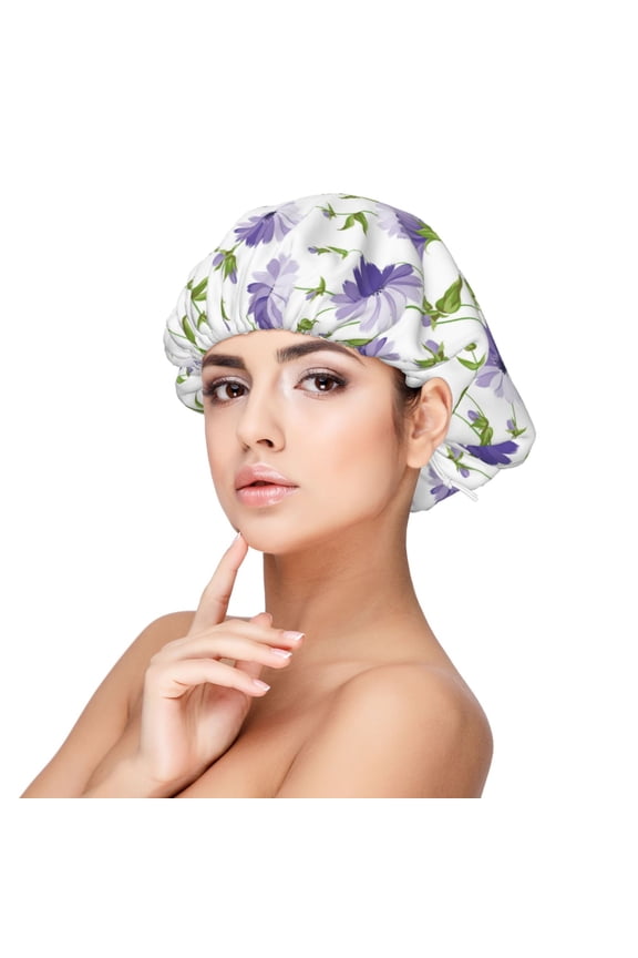 Purple Chicory Pattern Silk Satin Hair Bonnet for Sleeping, Adjustable Sleep Cap Turban for Women , Curly Straight Hair Long Large Braid