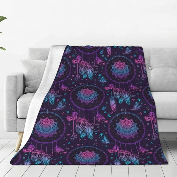 Rateoe Purple Dreamcatcher1 Print Fuzzy Fleece Throw Blanket Extra Large,Super Soft,Fluffy and Warm Blankets for Couch,Bed,All Season Use (60"x50")