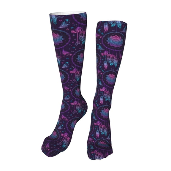 Rateoe Purple Dreamcatcher1 print Women's Men's Novelty 20in Crew Socks Cotton Socks Knee High Socks for Walking,Running,Nurses,Pregnancy-One Size