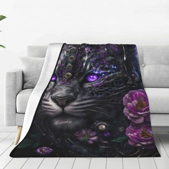 Rateoe Purple-Eyed Floral Leopard Print Fuzzy Fleece Throw Blanket Extra Large,Super Soft,Fluffy and Warm Blankets for Couch,Bed,All Season Use (40"x30")