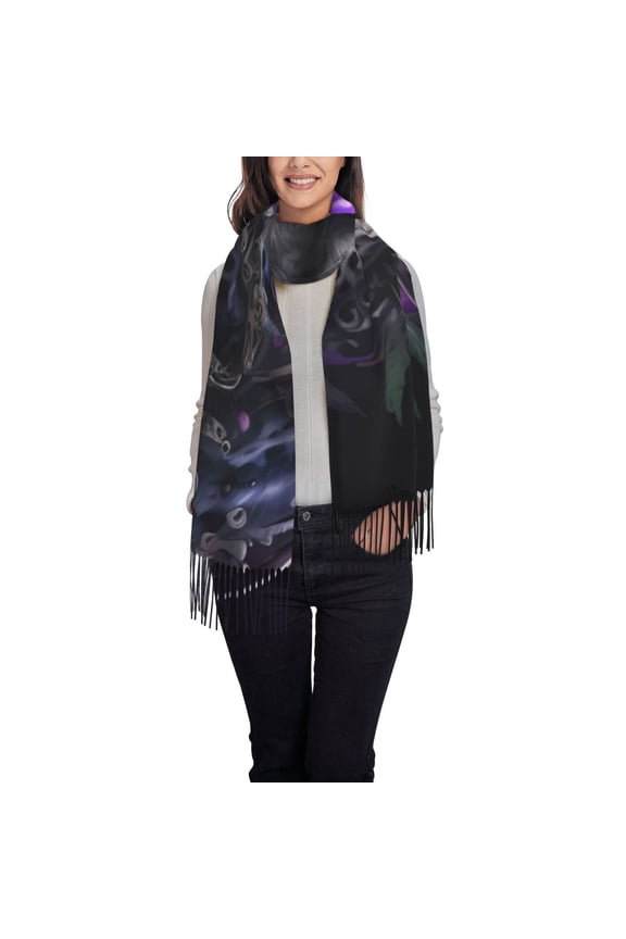 Purple-Eyed Floral Leopard Women's Traditional Scarf Wrap Tassel Shawl Fringes Neck Head Shawl Retro Scarf