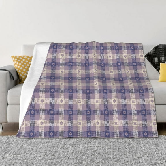 Rateoe Purple Floral Gingham Check Plaid Pattern Flannel Throw Blanket, Ultra-soft Blanket for Bed, Couch, Car, Hypoallergenic Anti-pilling blanket-40"x30"(Horizontal)