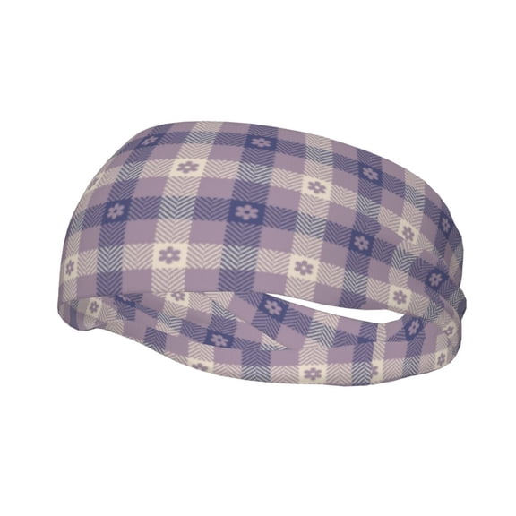 Rateoe Purple Floral Gingham Check Plaid Pattern Sports Headbands ,Moisture Wicking Workout Headband, Sweatband Headbands for Running,Cycling,Yoga,Hairband for Women and Men
