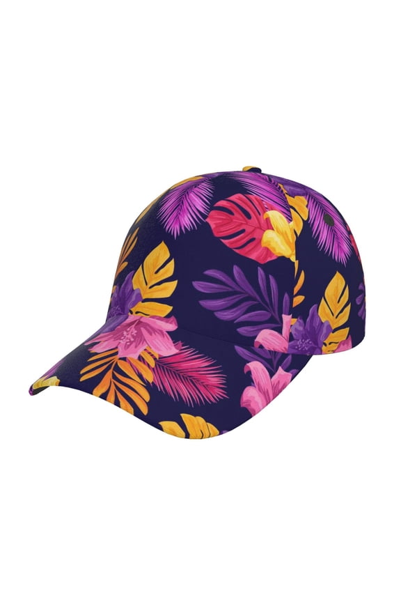 Purple Flower Pattern Baseball Cap Outdoor Cap Mountain Dad Hat - Unstructured Soft Cotton Cap-Adjustable UV Protection Cap