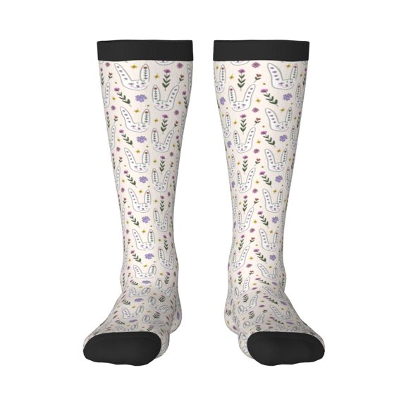Rateoe Purple Flower Rabbit Pattern Women’s Knee High Crew Socks,Trouser Socks Comfortable, Breathable, Moisture-Wicking and Soft