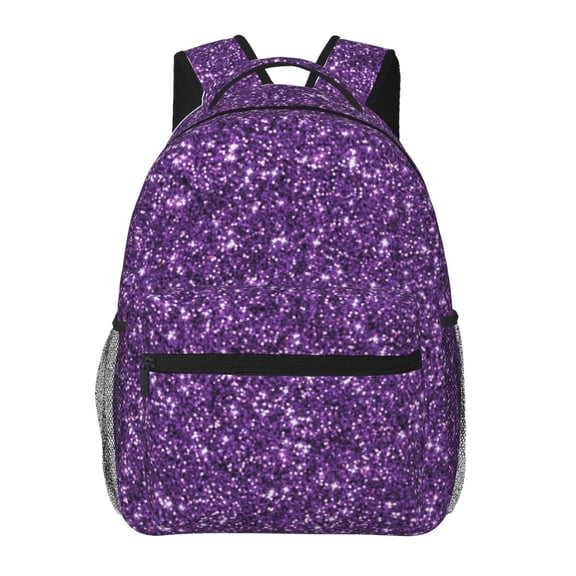 Rateoe Purple Glitter Pattern Casual Backpack for School, Work, Travel – Adjustable Straps, Multiple Compartments – Ergonomic Design, Fits Laptops and Tablets