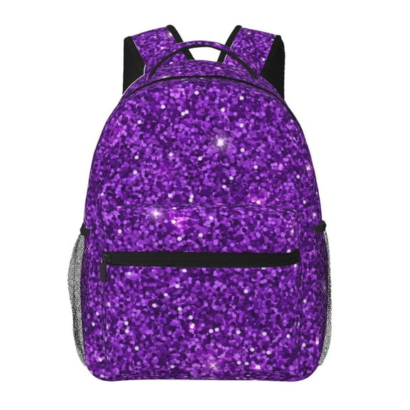 Rateoe Purple Glitter Pattern Casual Backpack for School, Work, Travel – Adjustable Straps, Multiple Compartments – Ergonomic Design, Fits Laptops and Tablets