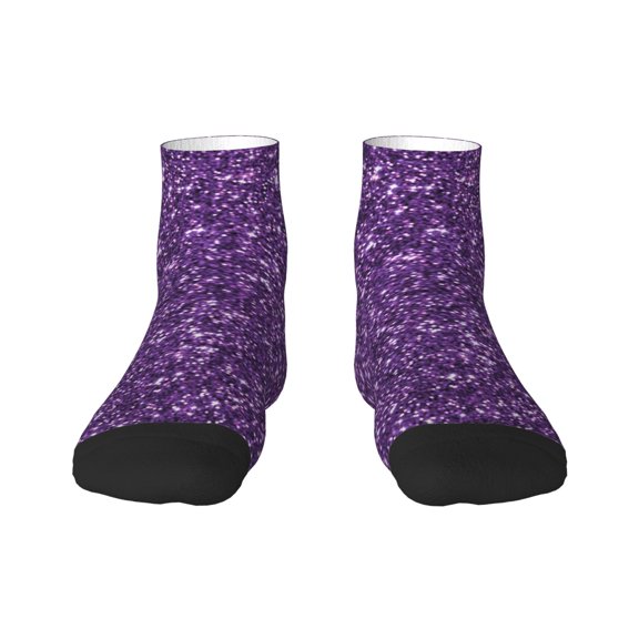 Rateoe Purple Glitter Pattern Quarter Crew Socks,Toe Seamed Ankle Socks,Cotton Cushioned Breathable Athletic Crew Sports Socks
