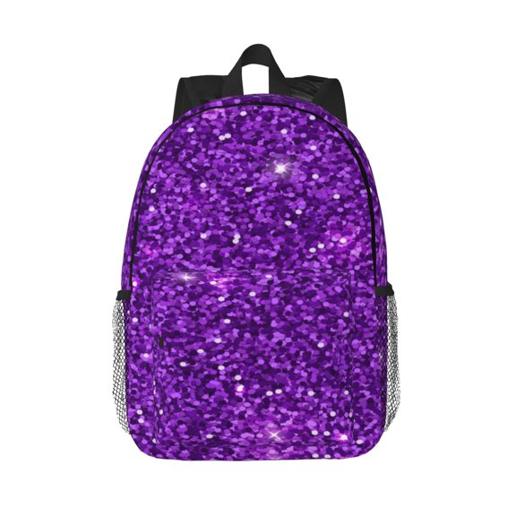 Rateoe Purple Glitter Pattern Student Backpack Water-resistant Backpack 15-inch Laptop Backpack Lightweight Adjustable School Backpack