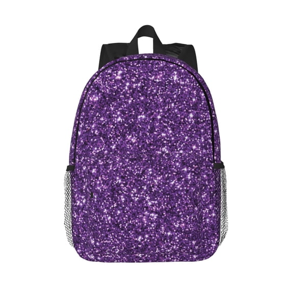 Rateoe Purple Glitter Pattern Student Backpack Water-resistant Backpack 15-inch Laptop Backpack Lightweight Adjustable School Backpack