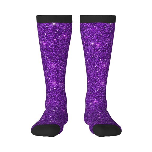 Rateoe Purple Glitter Pattern Women’s Knee High Crew Socks,Trouser Socks Comfortable, Breathable, Moisture-Wicking and Soft