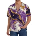 thumbnail image 1 of Rateoe Purple Gold Marble Swirls Print Mens Front Pocket Hawaiian Shirts Casual Shirts Short Sleeve Button Down Beach Tropical Shirts-Small, 1 of 5