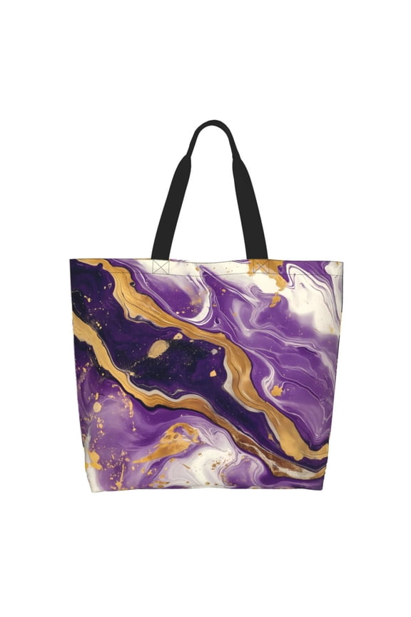 Purple Gold Marble Swirls Tote Bag - Waterproof Lightweight Handbags Travel Shoulder Bag for Hiking Yoga Gym Swimming Travel Beach