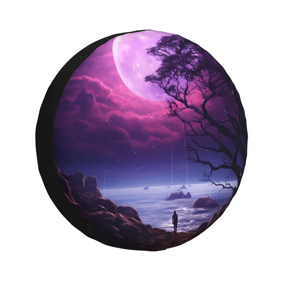 Rateoe Purple Moon Tree Night Sky Pattern Tire Cover Wheel Protectors Weatherproof Wheel Covers Universal Fit for Trailer Rv SUV Truck Camper Travel Trailers Accessories-16 inch