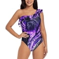 thumbnail image 1 of Rateoe Purple Pattern White Tiger Pattern Women One Piece Swimsuits Tummy Control One Shoulder Bathing Suits Ruffle Swimwear-Large, 1 of 6