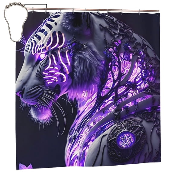 Rateoe Purple Pattern White Tiger Shower Curtain - Fancy Bathroom Shower Curtain Sets - Waterproof Shower Curtain with Hooks with 12 Plastic Hooks 72x72 Inches