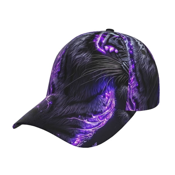 Rateoe Purple Plant White Tiger Pattern Baseball Cap Outdoor Cap Mountain Dad Hat - Unstructured Soft Cotton Cap-Adjustable UV Protection Cap