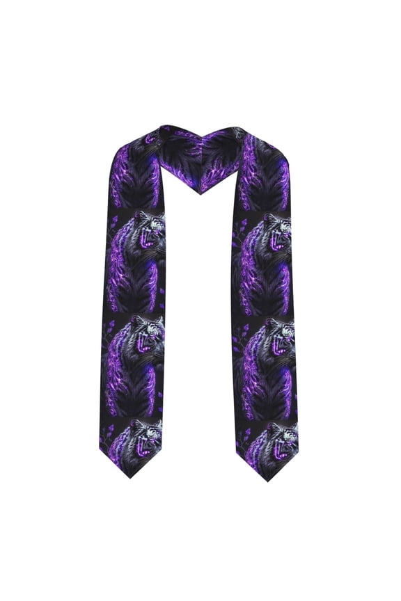 Purple Plant White Tiger Pattern Graduation Shawl Stole – Elegant Stole for Graduates ,Graduation Gown Accessory, Academic Stole-Sharp Corner