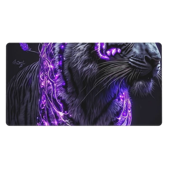 Rateoe Purple Plant White Tiger Print Mouse Pad - Extended Large Gaming Mousepad,Non-Slip Stitched Edge,16x29.5 Inch