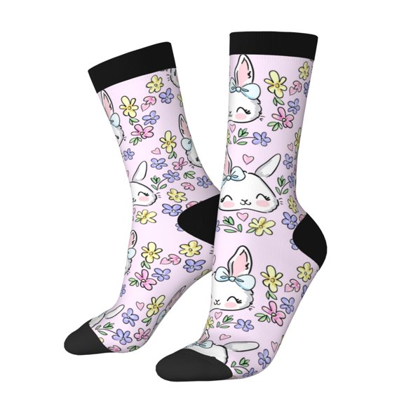 Rateoe Purple Rabbit for Women Casual Calf Socks - Cute Crew Socks - Thin Soft Above Ankle Socks Size 5-11