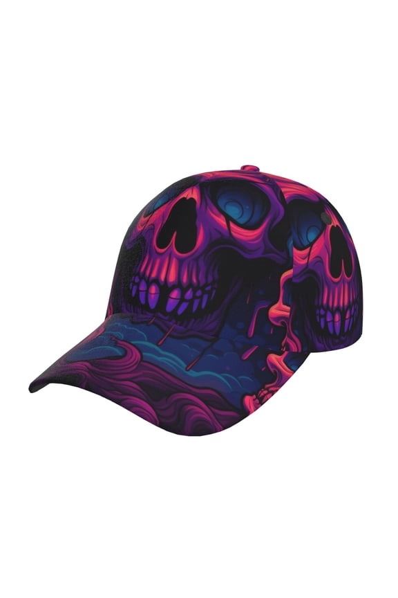 Purple-Red Skull Pattern Mens Baseball Cap  Adjustable Curved Brim Hat, Soft Cotton Sports Cap for Outdoor, Casual, and Everyday Wear, Comfortable & Breathable