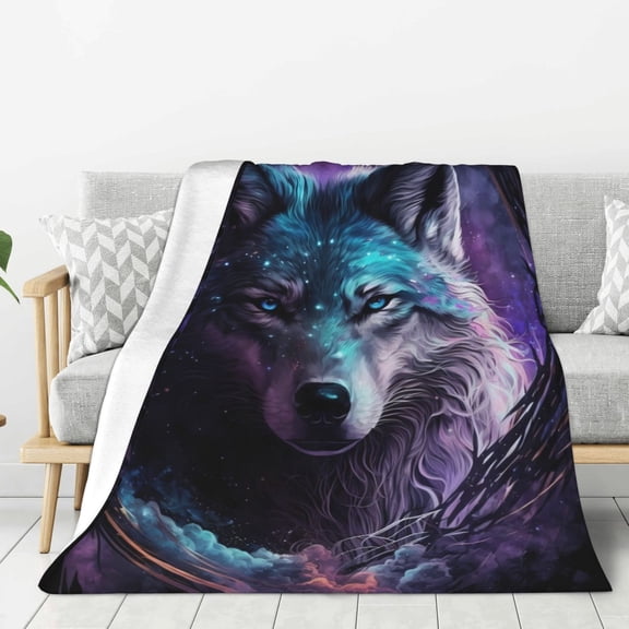 Rateoe Purple Sky Wolf Pattern Flannel Throw Blanket, Ultra-soft Blanket for Bed, Couch, Car, Hypoallergenic Anti-pilling blanket-60"x50"(Vertical)