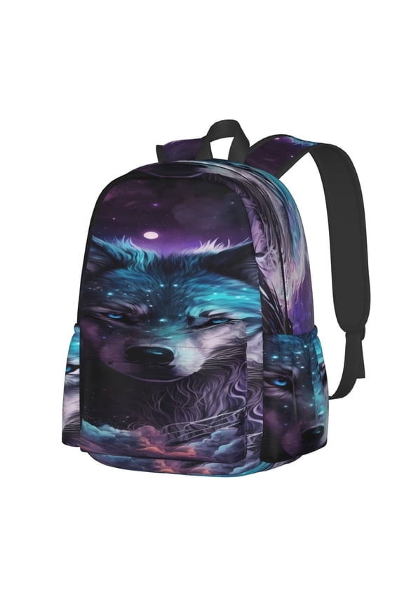 Purple Sky Wolf Pattern Student Backpack,Backpack for School,Lightweight Bag,Travel Backpack,Outdoor Backpack,Large Capacity Backpack