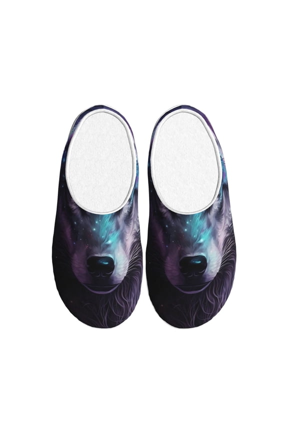 Purple Sky Wolf Print Women's Men's Cotton Knit Slippers Lightweight Memory Foam Indoor House Shoes with Anti-Skid Sole-40/41