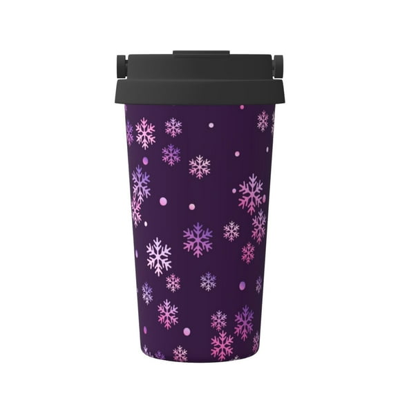 Rateoe Purple Snow Flakes Pattern Travel Coffee Mug Tumbler with Flip Lid | Reusable Insulated Stainless Steel Cold Brew Iced Coffee Cup Thermos