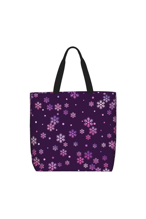 Purple Snow Flakes Print Lightweight Tote Bag for Women, Water-Resistant Shoulder Bag with Zipper, Spacious Casual Handbag for Work, School, Shopping