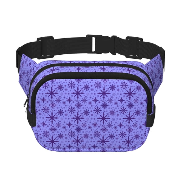 Rateoe Purple Snowflake Elegance Print Fanny Pack Belt Bag for Women and Men, Square Double-Layer Waterproof Waist Pack with Adjustable Strap for Hiking, Jogging, Cycling