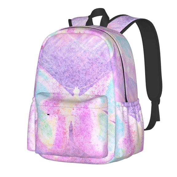 Rateoe Purple Sparkling Butterfly Pattern Student Backpack,Backpack for School,Lightweight Bag,Travel Backpack,Outdoor Backpack,Large Capacity Backpack