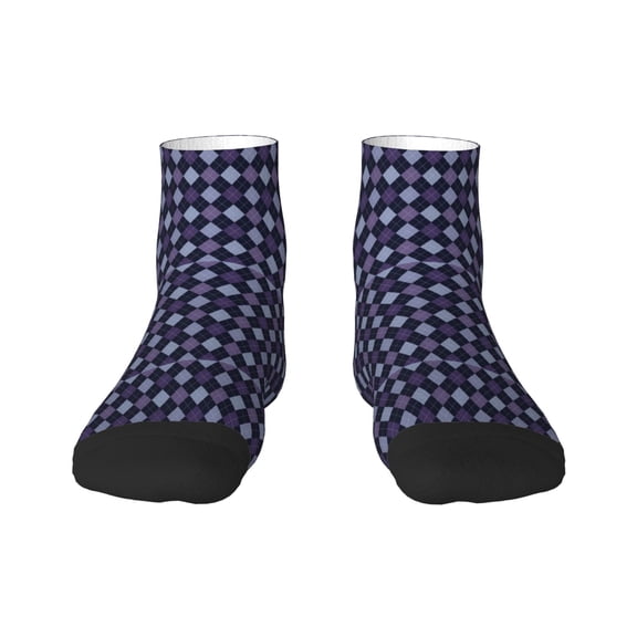 Rateoe Purple and Blue Squares Pattern Quarter Crew Socks,Toe Seamed Ankle Socks,Cotton Cushioned Breathable Athletic Crew Sports Socks